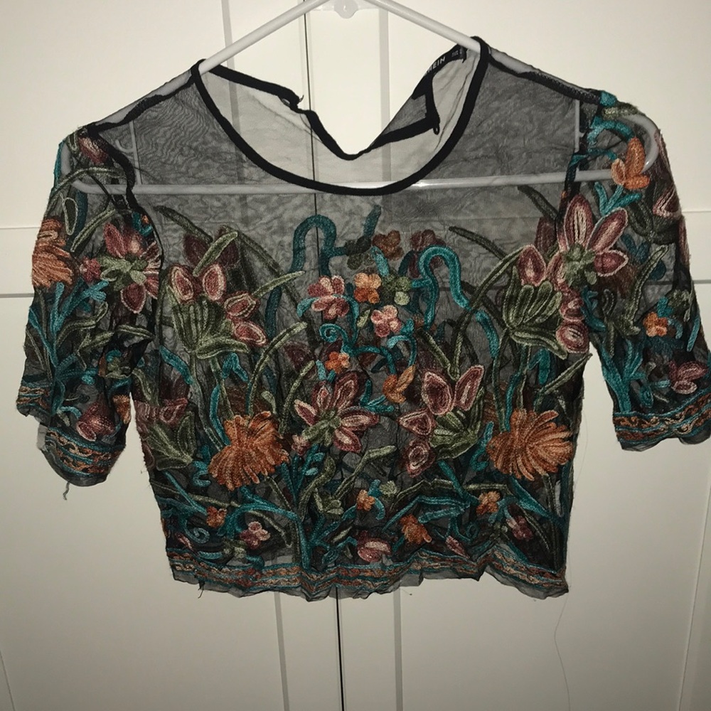 Mesh embroidered crop top